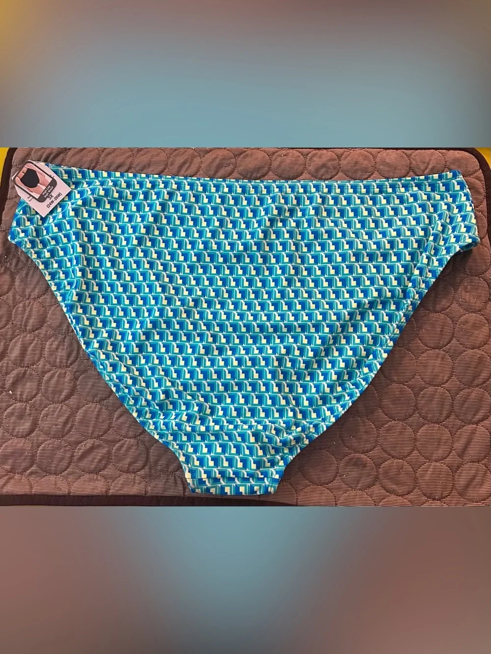 Time and Tru Teal and Aqua Geometric Bikini Bottoms